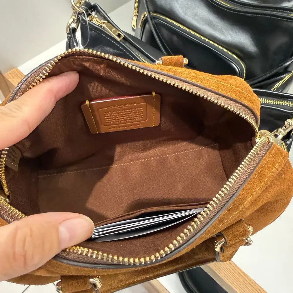 NEW‼️Coach Mini Rowan Crossbody Bag CEQ65 suede/Gold/Warm Brown